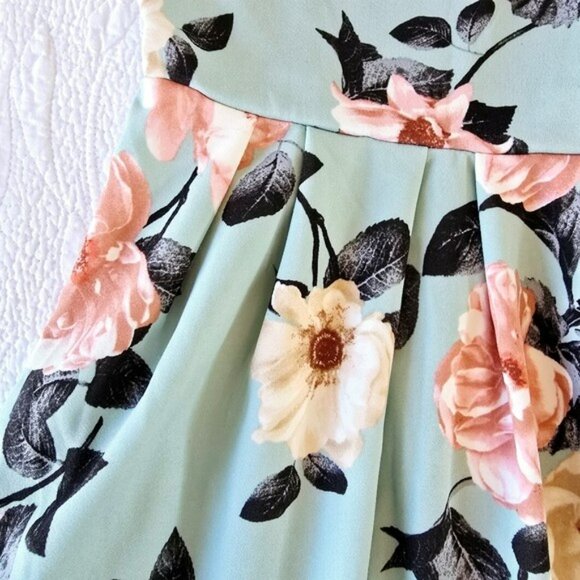 Monteau Women's Mini Dress Size Small Blue Green Floral Fit & Flare Sleeveless - Picture 2 of 12